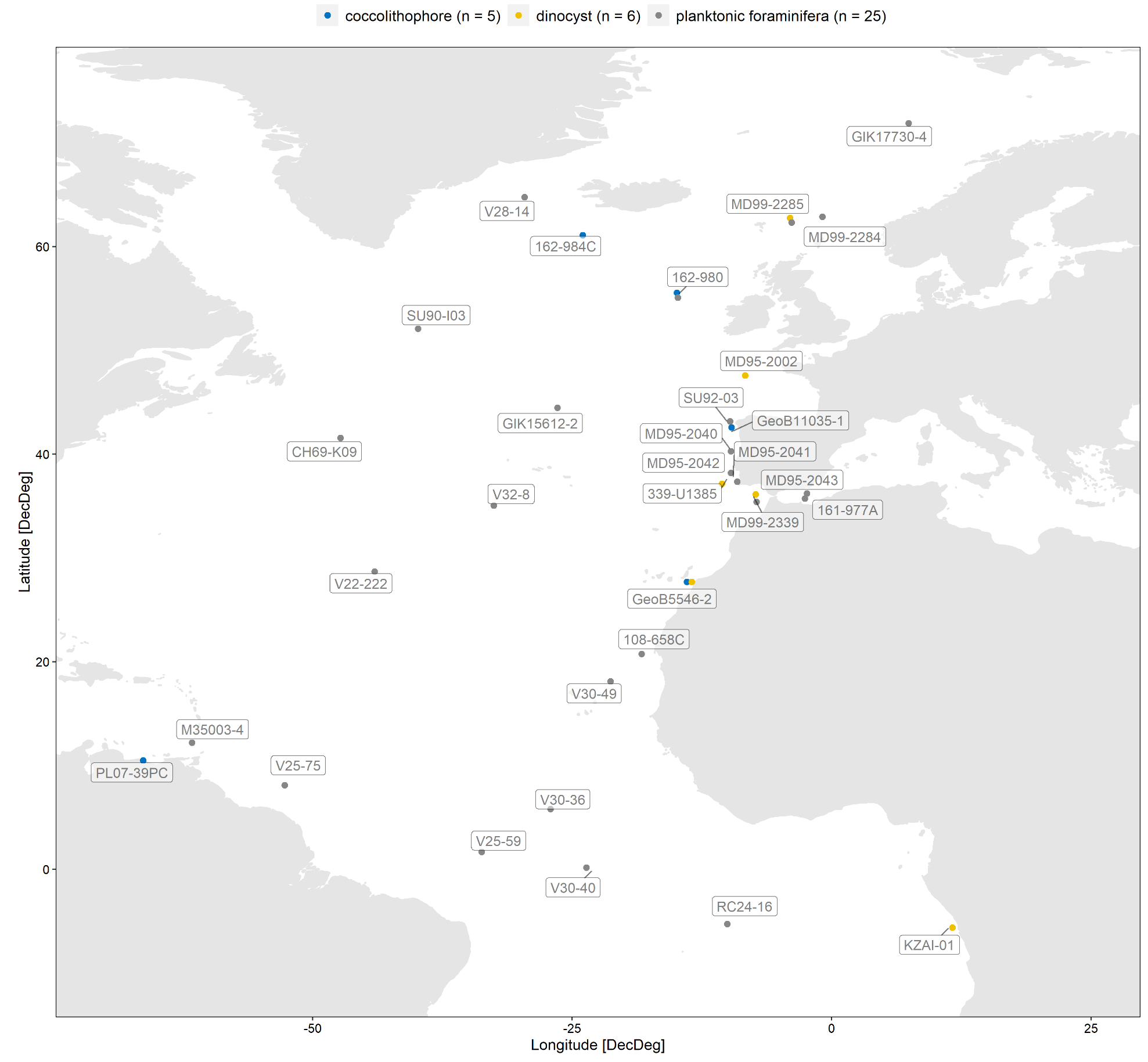 Overview map of compiled records